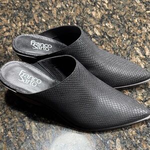 Franco Sarto Black Snakeskin Pattern Mules